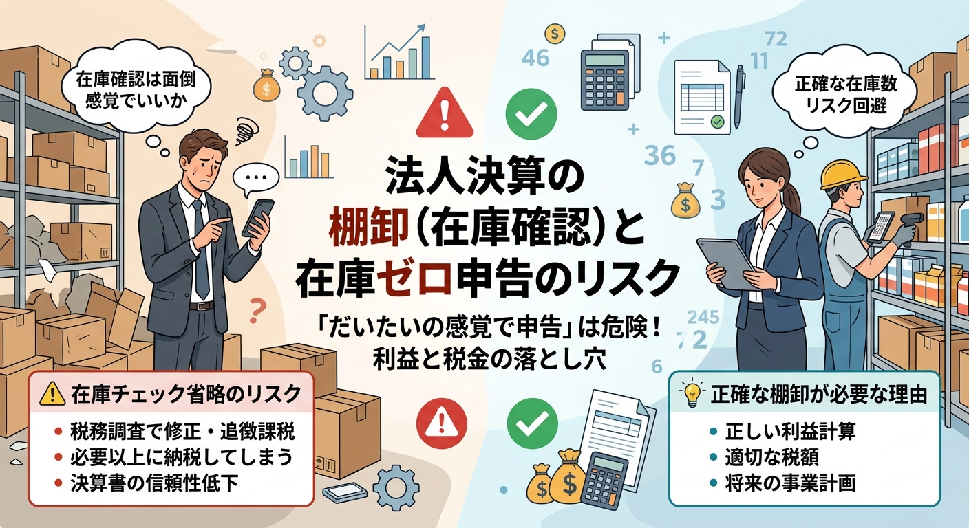ふじはら会計事務所 コラム記事 その決算、棚卸を「適当」に済ませていませんか？在庫ゼロ申告の思わぬ代償とは サムネイル画像