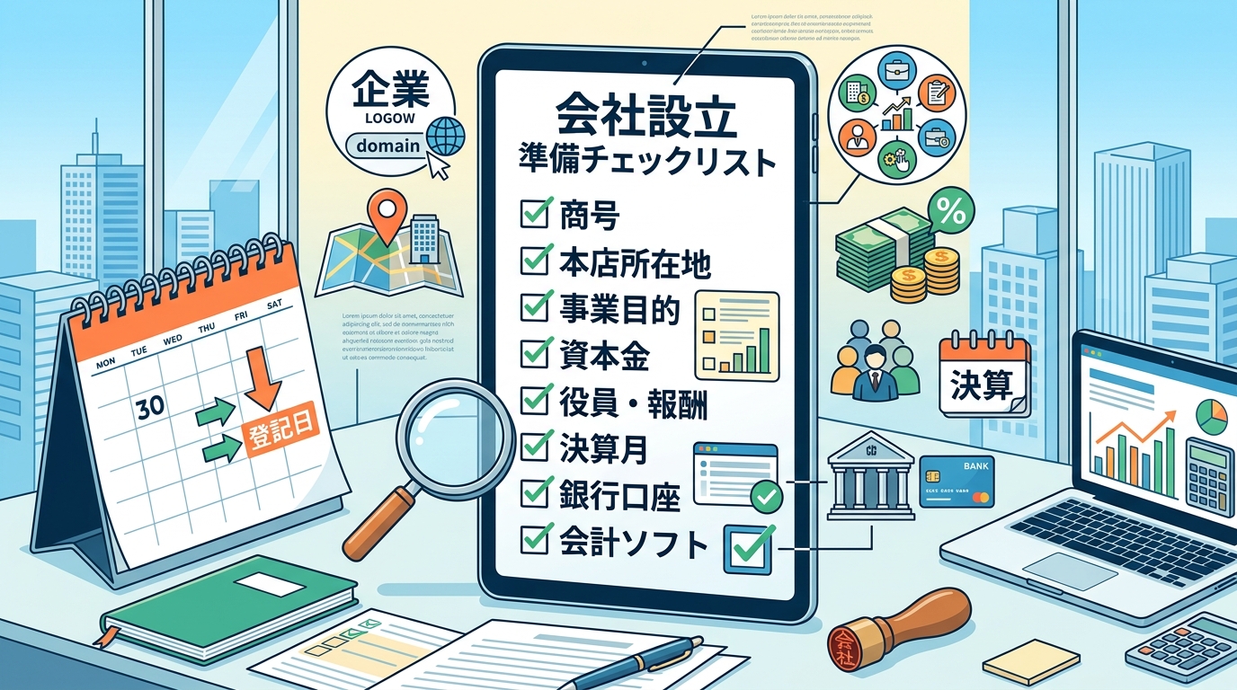 ふじはら会計事務所 コラム記事 会社設立で後悔する人の共通点｜登記前30日で決めておくべき8項目チェックリスト サムネイル画像