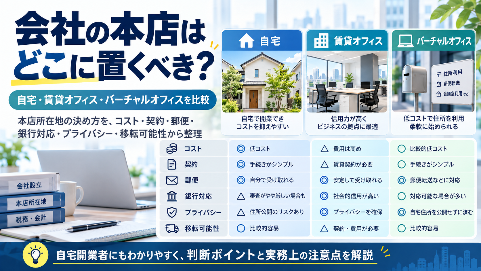 本店所在地の決め方 自宅での法人登記とバーチャルオフィスでの会社設立を比較